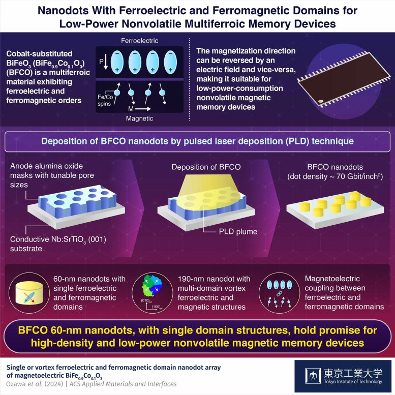 Nanodots With Ferroelectric and Ferromagnetic Domains for Low-Power Nonvolatile Multiferroic Memory Devices