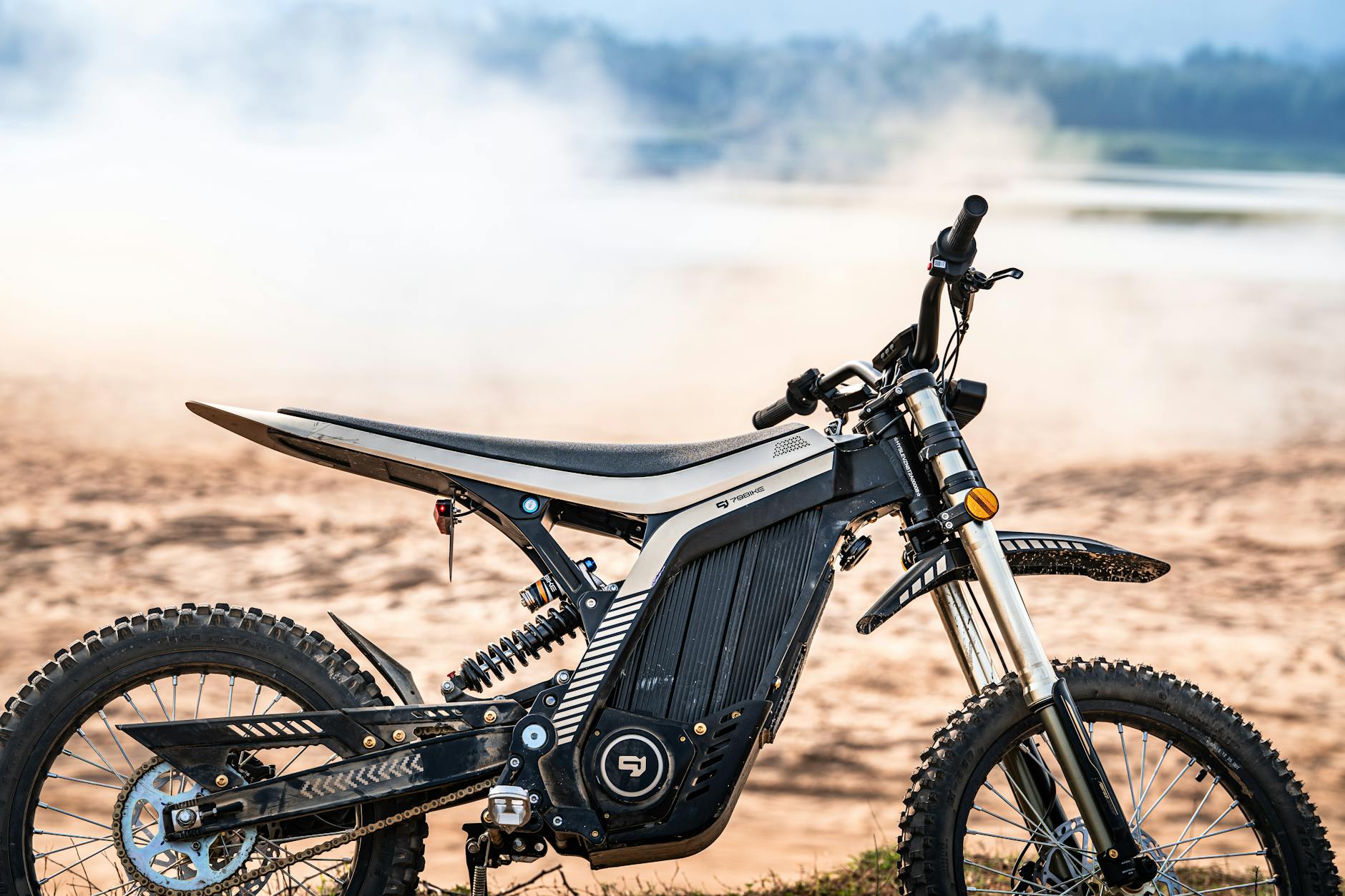 Modern electric motorcycle parked on urban street