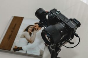Professional camera and editing equipment used by wedding photographers