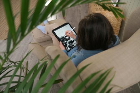 Digital tablet with stylus pen for creative work and digital art