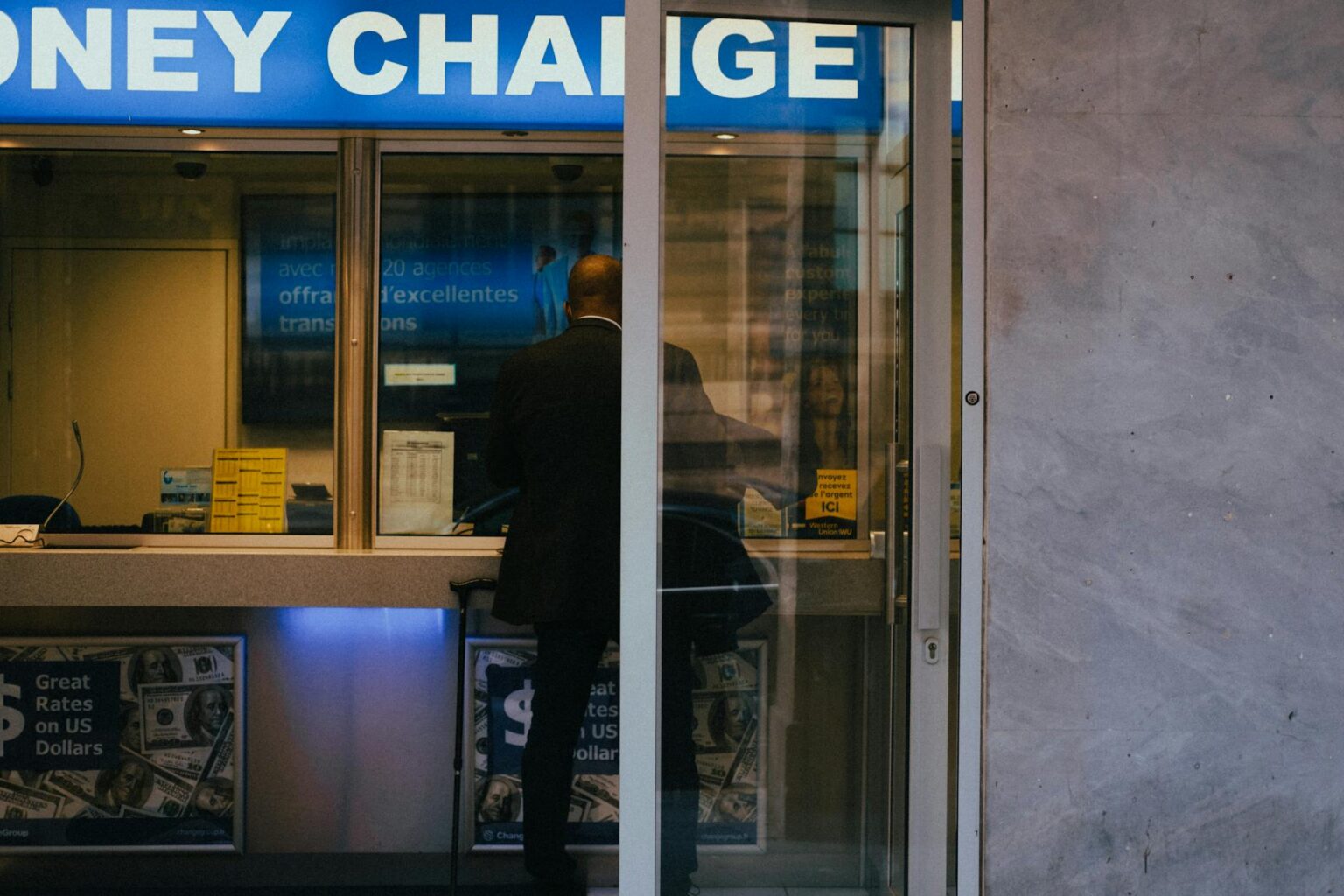 Modern bank interior with digital displays and contemporary architecture