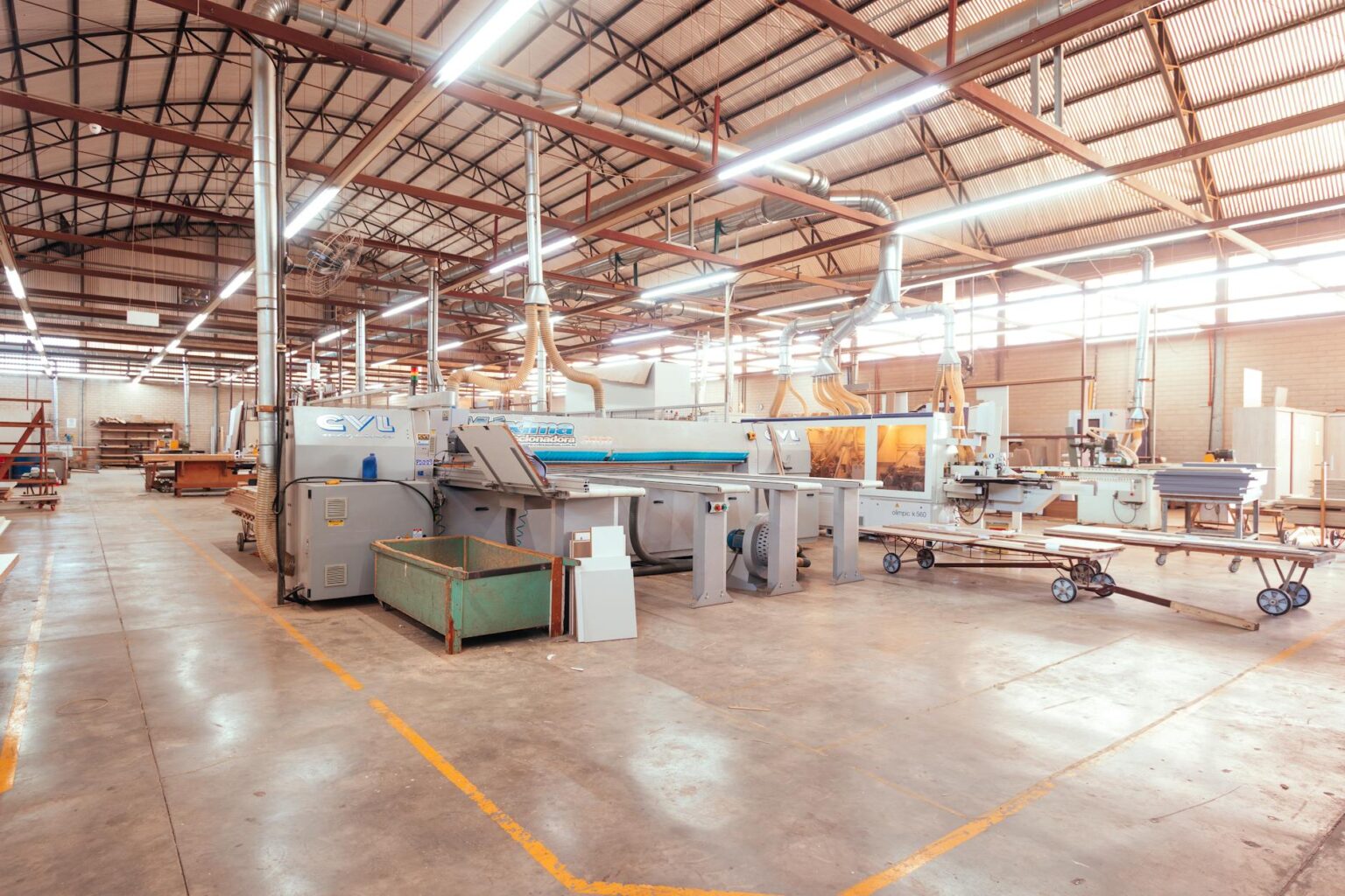 Industrial manufacturing equipment and machinery in a factory setting