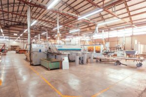 Industrial manufacturing equipment and machinery in a factory setting