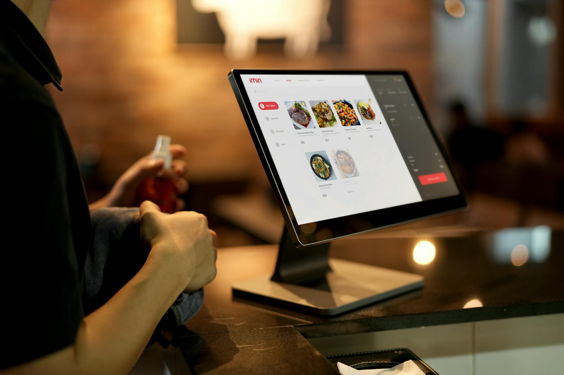 Modern restaurant interior with digital ordering systems and technological integration
