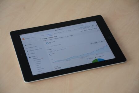 A data analytics dashboard displayed on a computer screen showing charts and query results