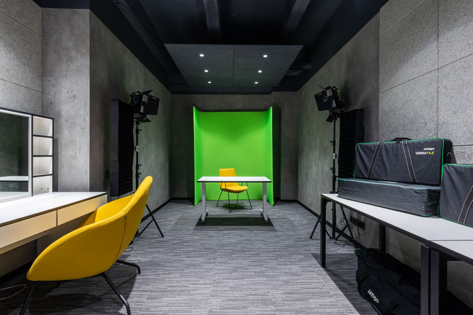 A professional video production studio setup representing corporate video creation tools