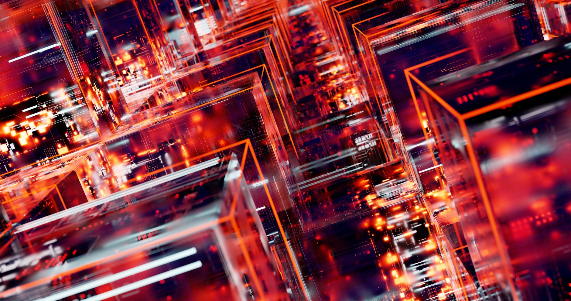 Abstract digital visualization representing competition between technology platforms