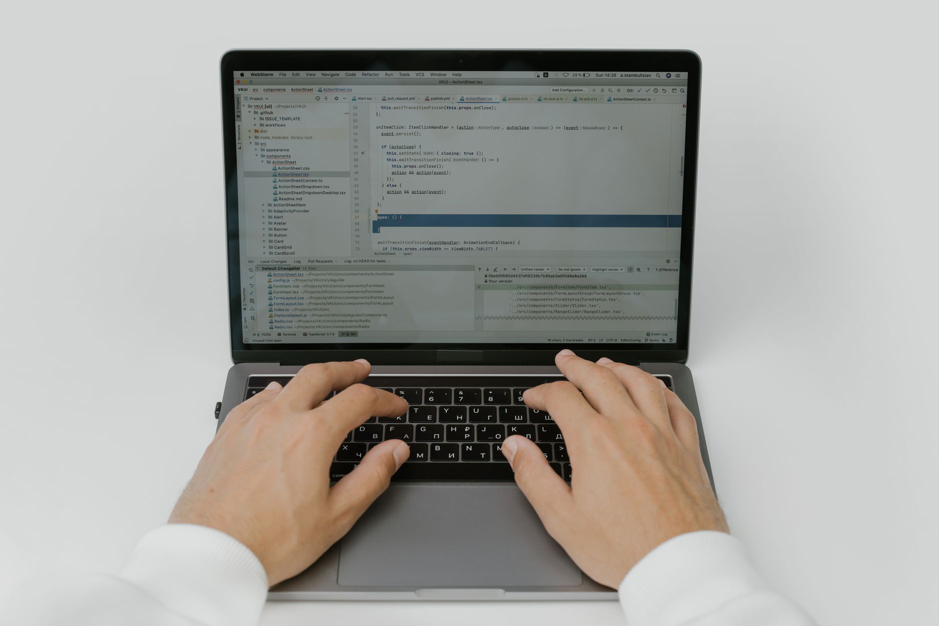 Developer working on a web application in a browser-based code editor