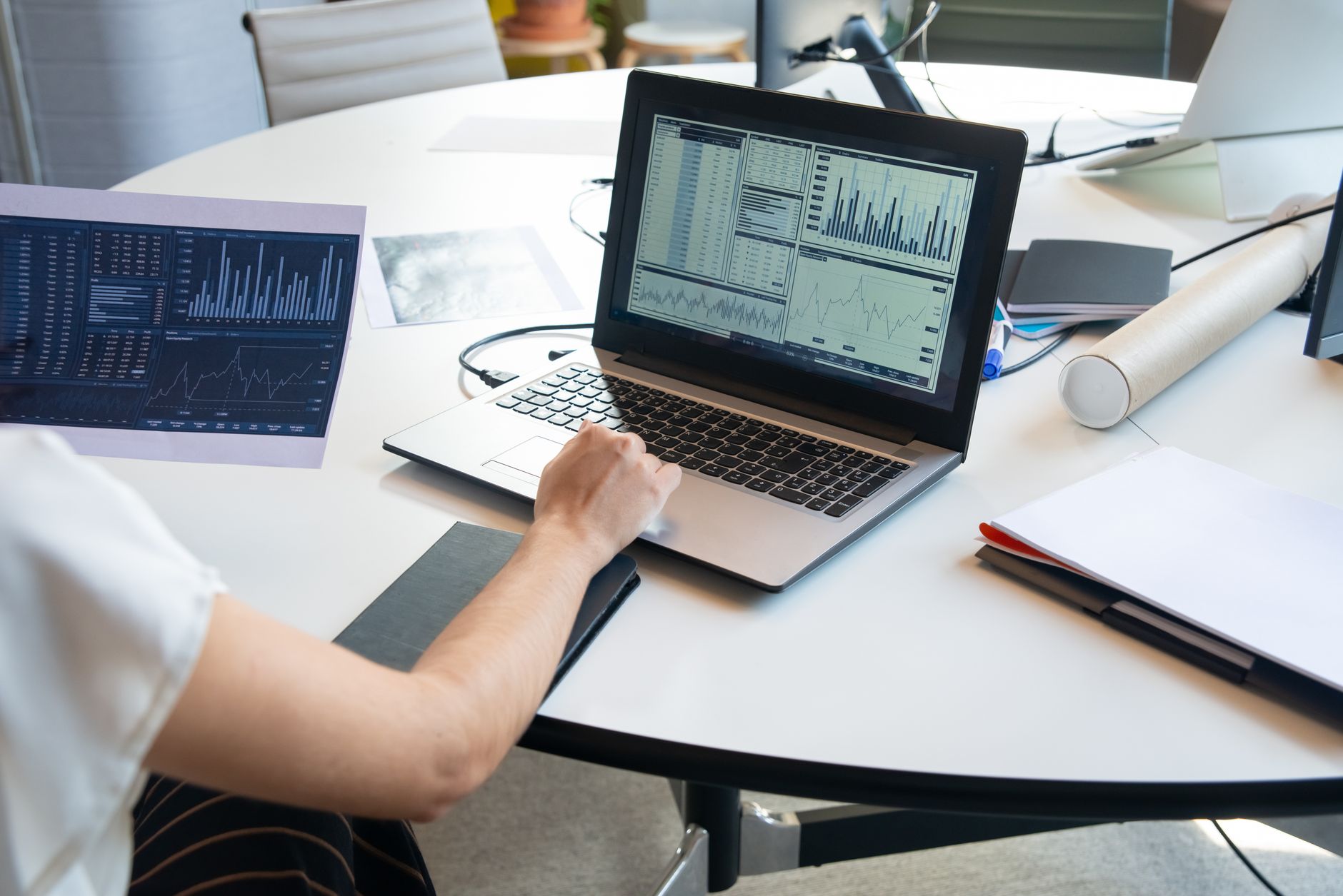 Data dashboard displayed on a screen representing AI-driven candidate scoring and analytics