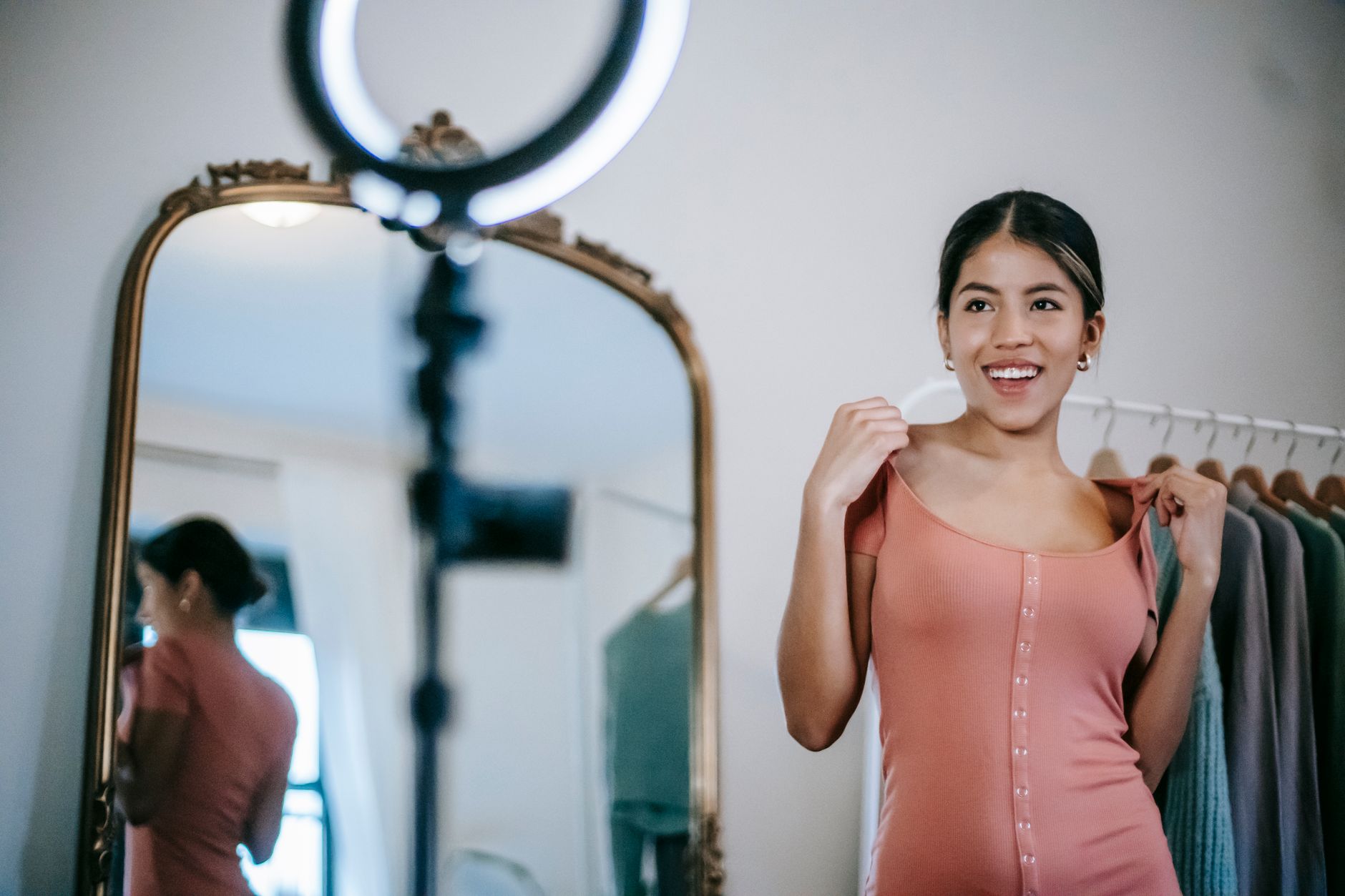 Content creator recording video for social media platforms