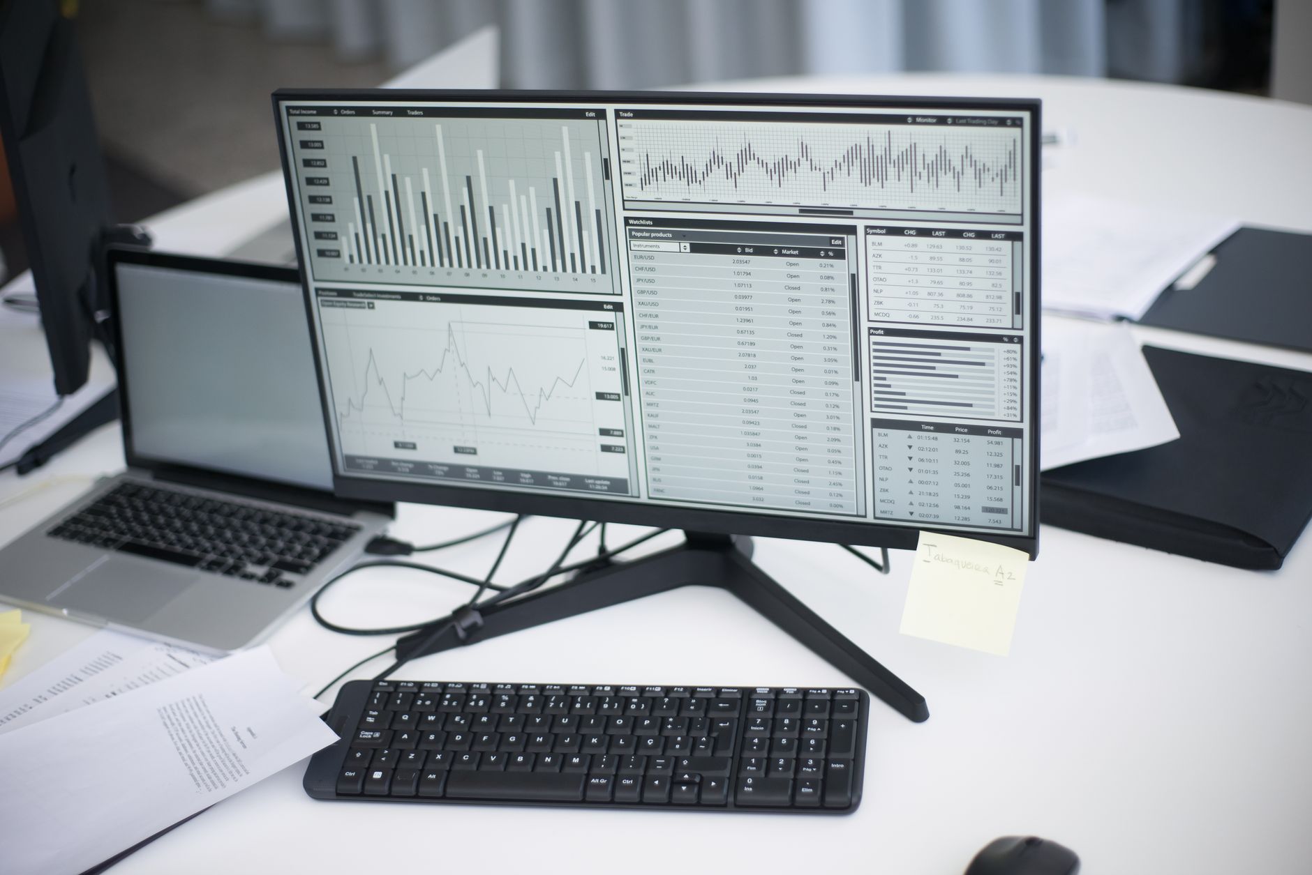 Finance professional analyzing budget and spend data on a computer screen
